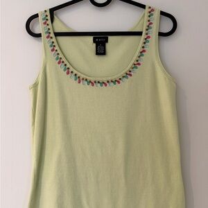 Vintage Silk Green Embellished Scoop Neck Tank